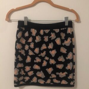 Vintage Club Monaco knit leopard mini black grey and coral mini skirt!